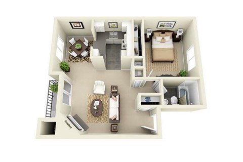 Floor plan for 1 bed, 1 bath, 804 sqft